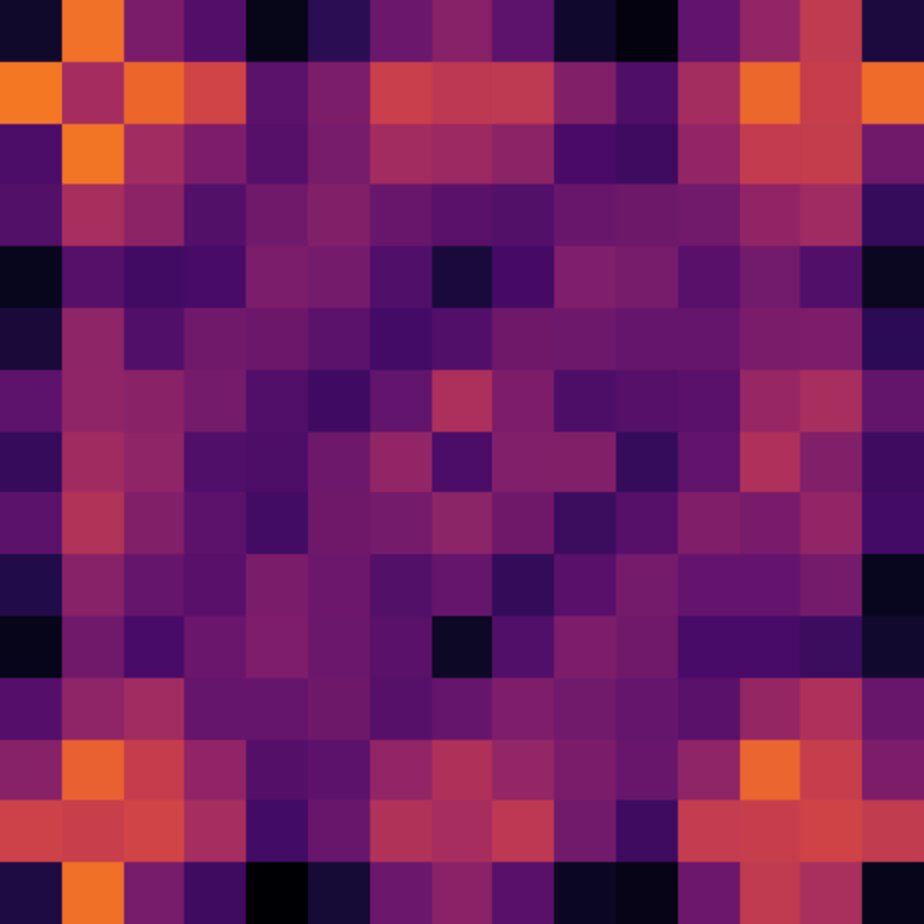 A heatmap of vowel usage in a 15x15 crossword grid