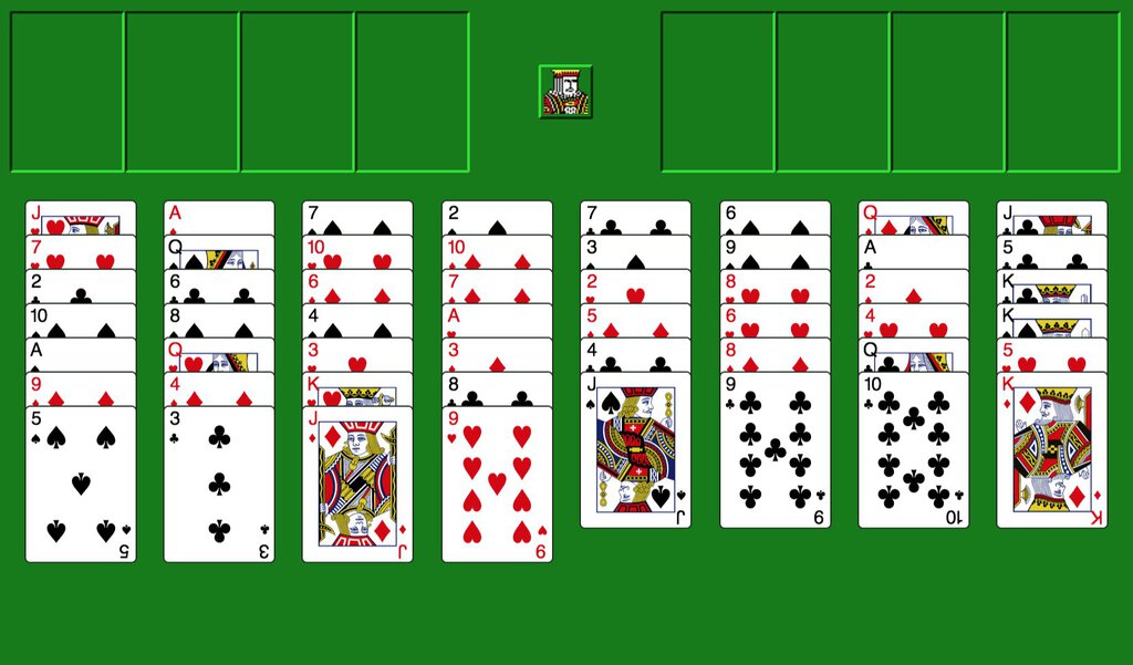 Freecell app at the beginning of a game